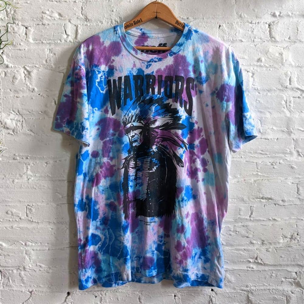 Retro 70s Pastel Tiedye Psychedelic NEFF Warriors Graphic Print Oversize Tee - Picture 2 of 7